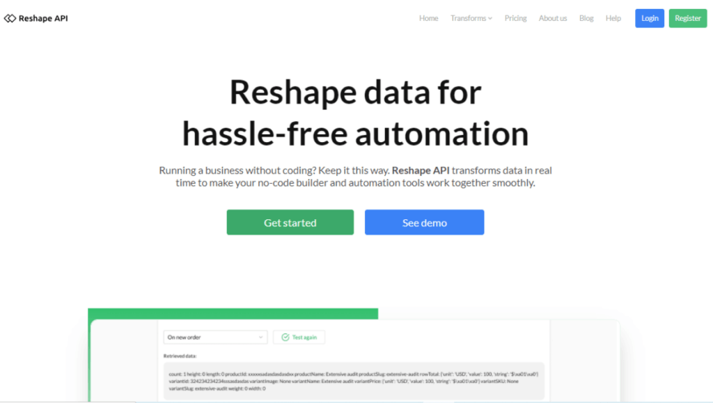 Reshape API No Code Tool